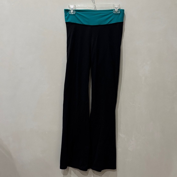 Pants - Flexees High Waist Black Wide leg Shaping Pants Turquoise Band size Large